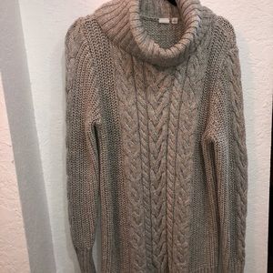Gap Cable Knit Turtleneck Tunic Sweater Taupe Beige Size M
